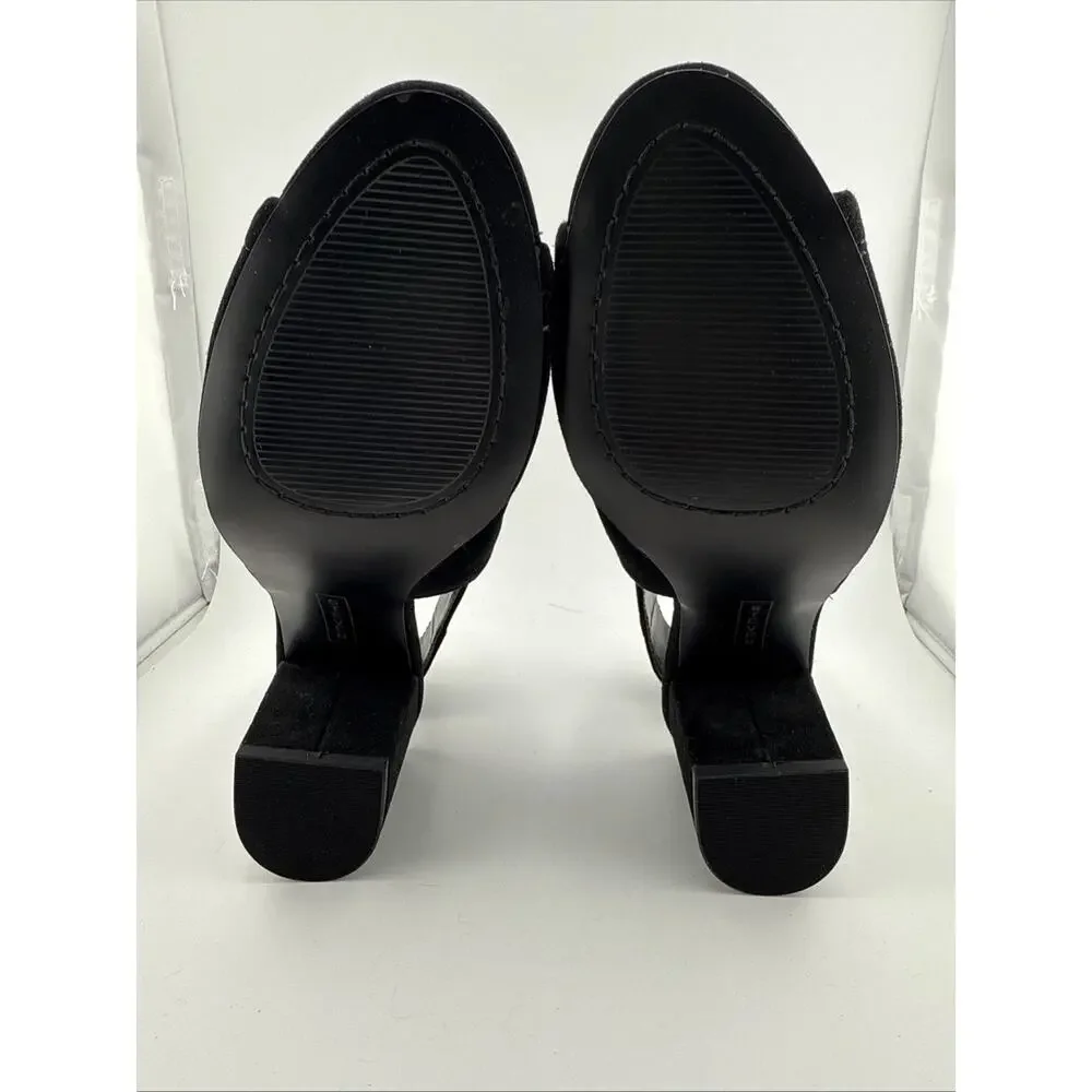 STEVEN MADDEN 6‎ Leather Black VENUZ Sandals Peeptoe Slingback Block 3